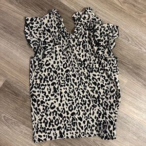 Leopard Print Ruffle Sleeve Top